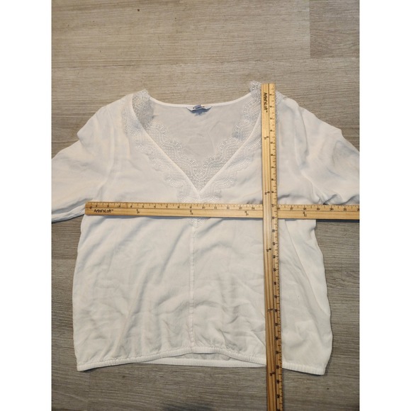 Express White Lace V-Neck Blouse Long Sleeve Elastic Hem Top L embroidered boho - Picture 5 of 8
